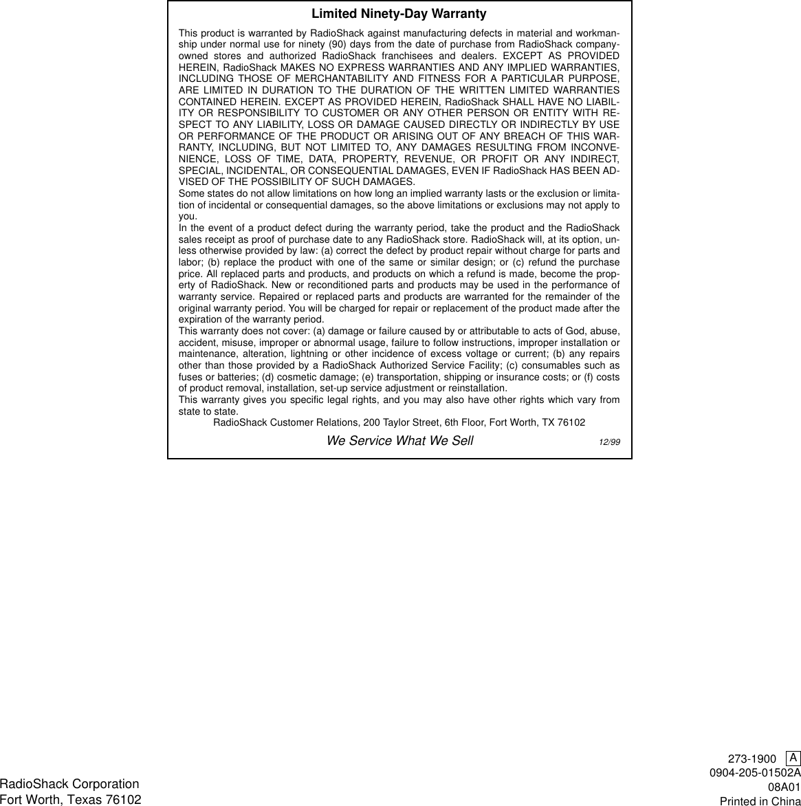 Page 4 of 4 - Radio-Shack Radio-Shack-08A01-Users-Manual- Www RadioShack With In-Line CircleR Radio-shack-08a01-users-manual