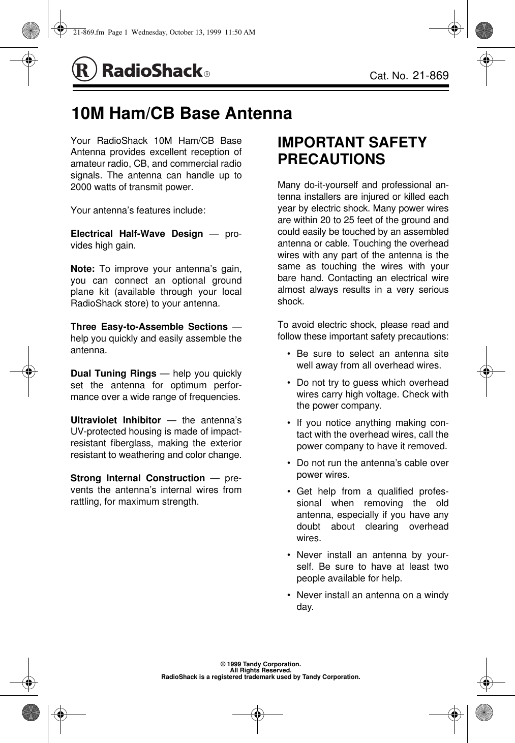 Page 1 of 8 - Radio-Shack Radio-Shack-10M-Users-Manual- Rsil'dxoi  Radio-shack-10m-users-manual
