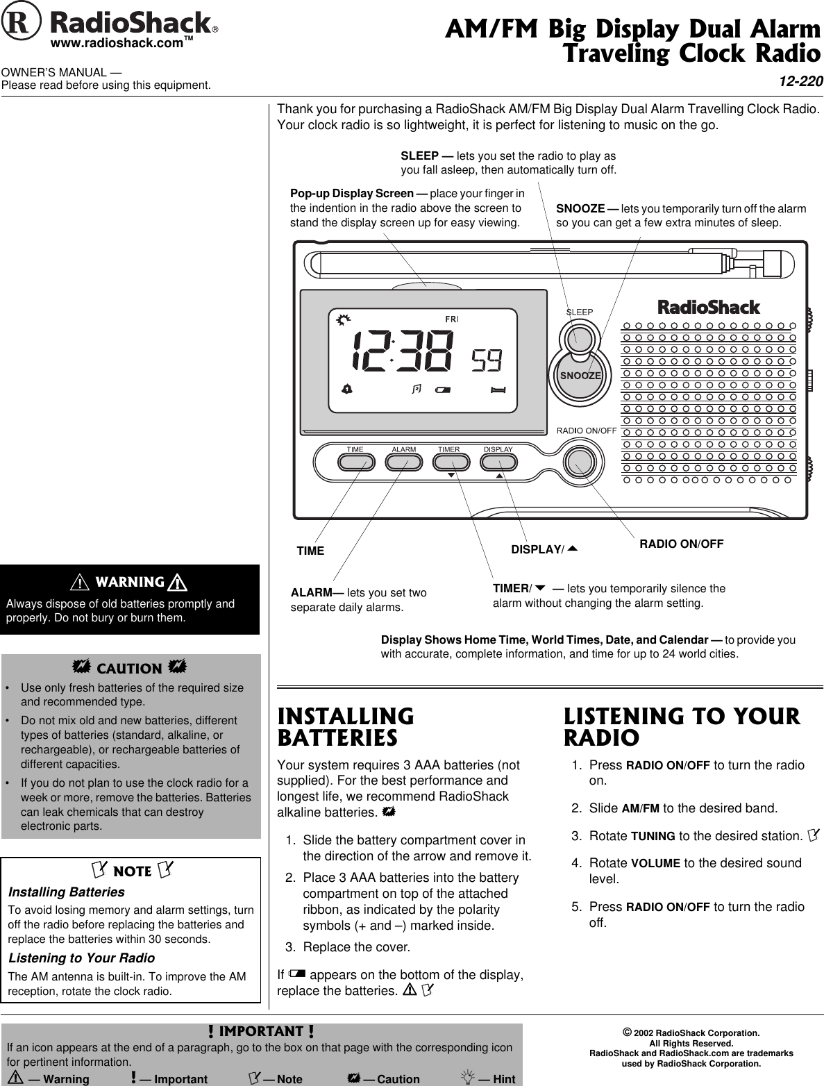 Page 1 of 4 - Radio-Shack Radio-Shack-12-220-Users-Manual- RadioShack With In-Line CircleR-no Www  Radio-shack-12-220-users-manual