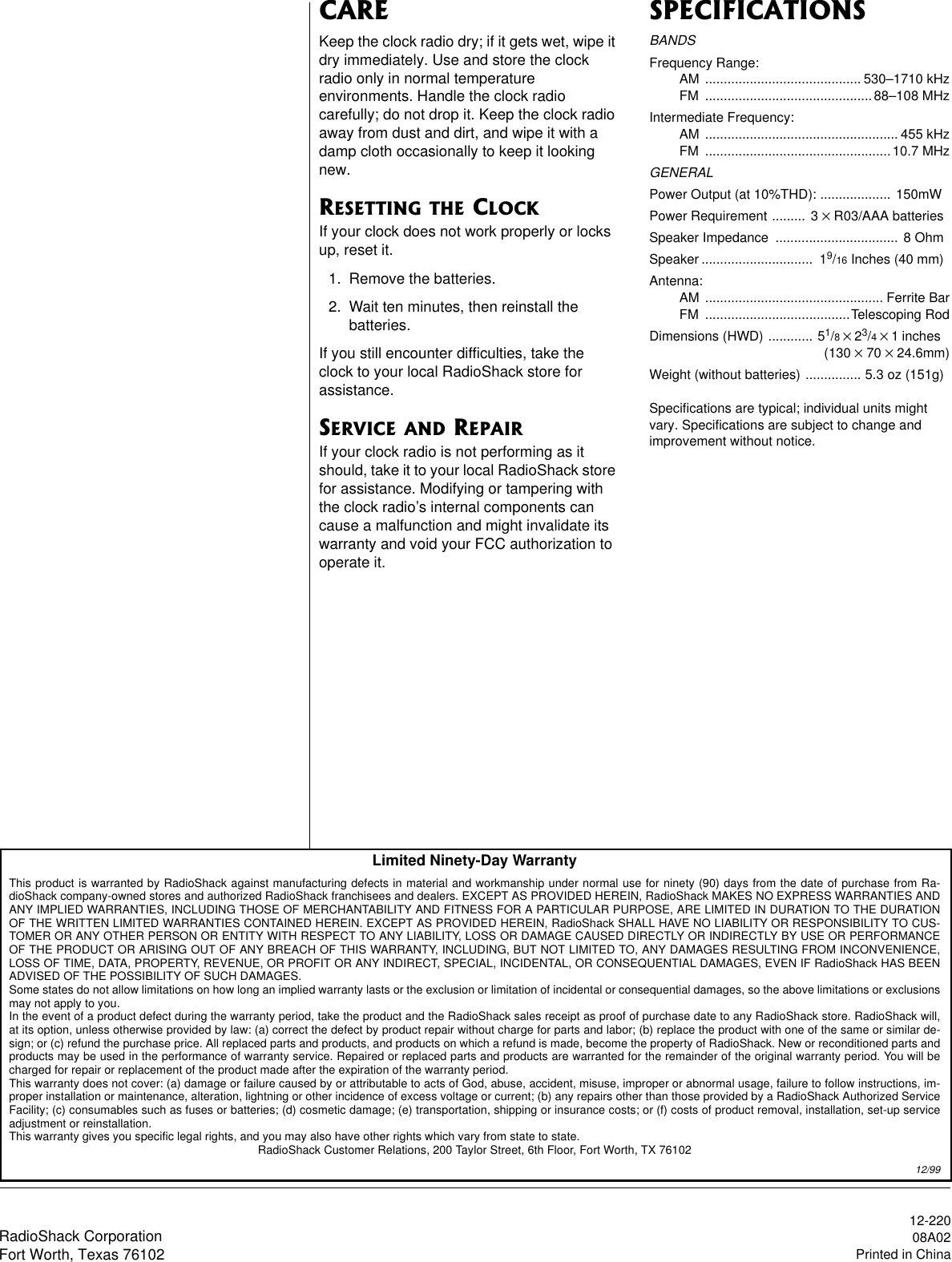 Page 4 of 4 - Radio-Shack Radio-Shack-12-220-Users-Manual- RadioShack With In-Line CircleR-no Www  Radio-shack-12-220-users-manual