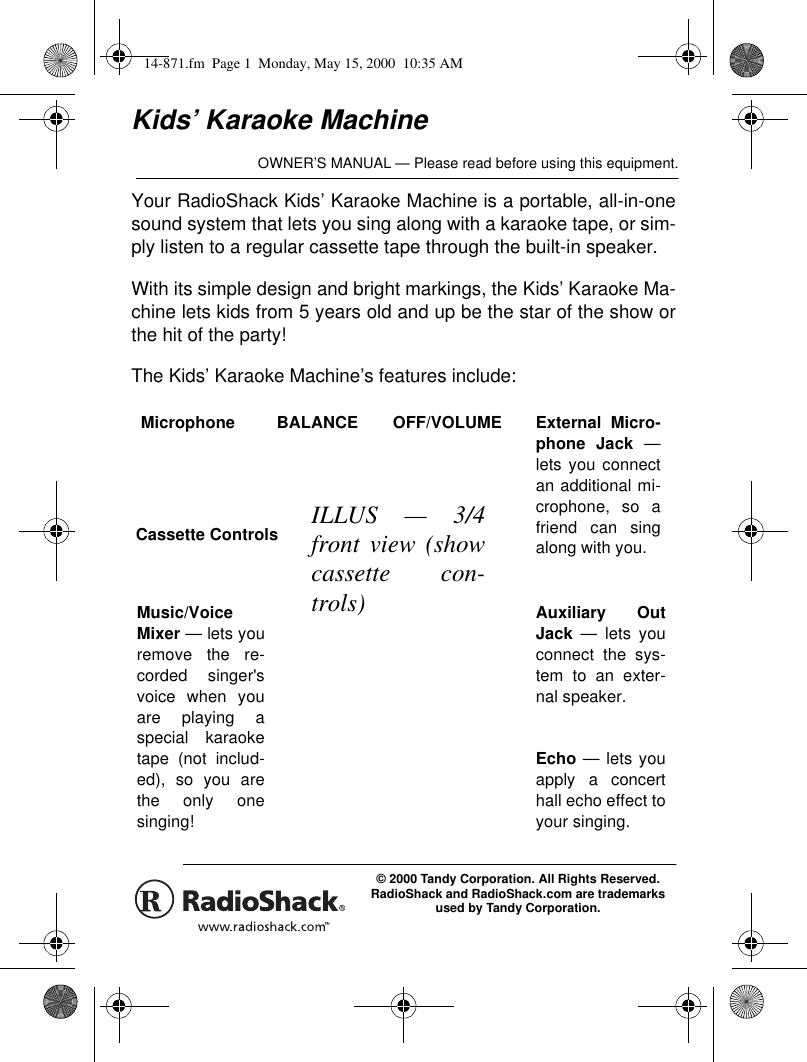 Page 1 of 8 - Radio-Shack Radio-Shack-14-871-Users-Manual- Www RadioShack With In-Line CircleR  Radio-shack-14-871-users-manual