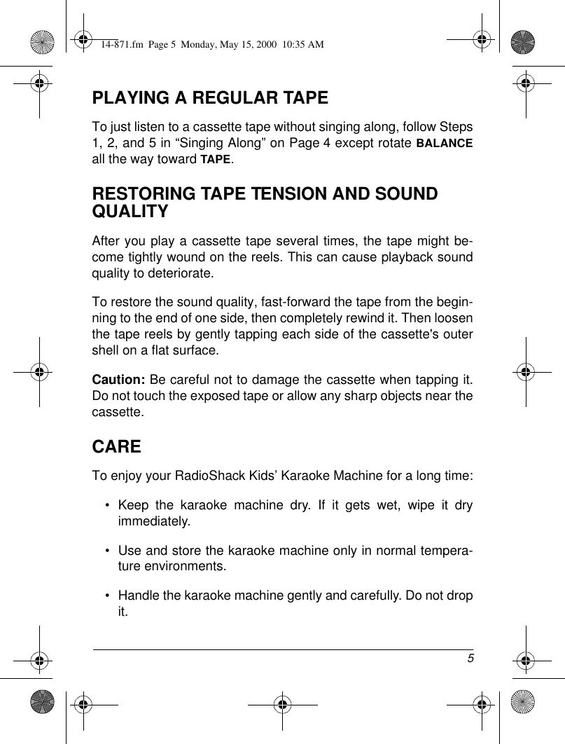 Page 5 of 8 - Radio-Shack Radio-Shack-14-871-Users-Manual- Www RadioShack With In-Line CircleR  Radio-shack-14-871-users-manual