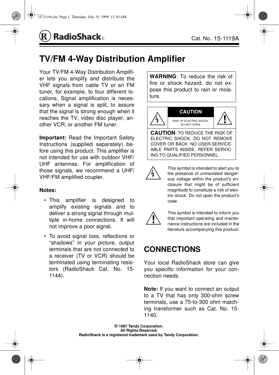 Page 1 of 2 - Radio-Shack Radio-Shack-15-1119A-Users-Manual- 15-1119a Radio-shack-15-1119a-users-manual
