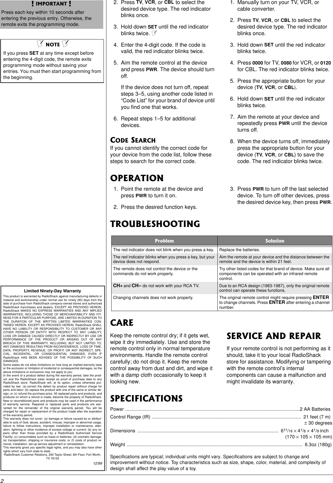 Page 2 of 4 - Radio-Shack Radio-Shack-15-2125-Users-Manual- Www RadioShack With CircleR  Radio-shack-15-2125-users-manual