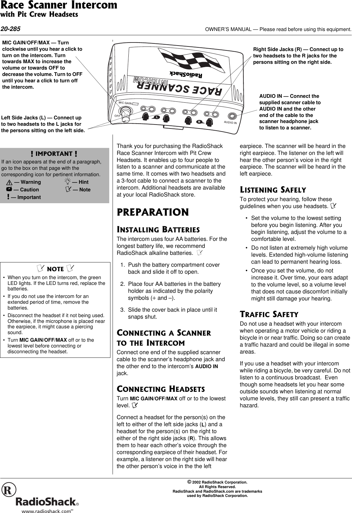 Page 1 of 2 - Radio-Shack Radio-Shack-20-285-Users-Manual- Www RadioShack With CircleR  Radio-shack-20-285-users-manual