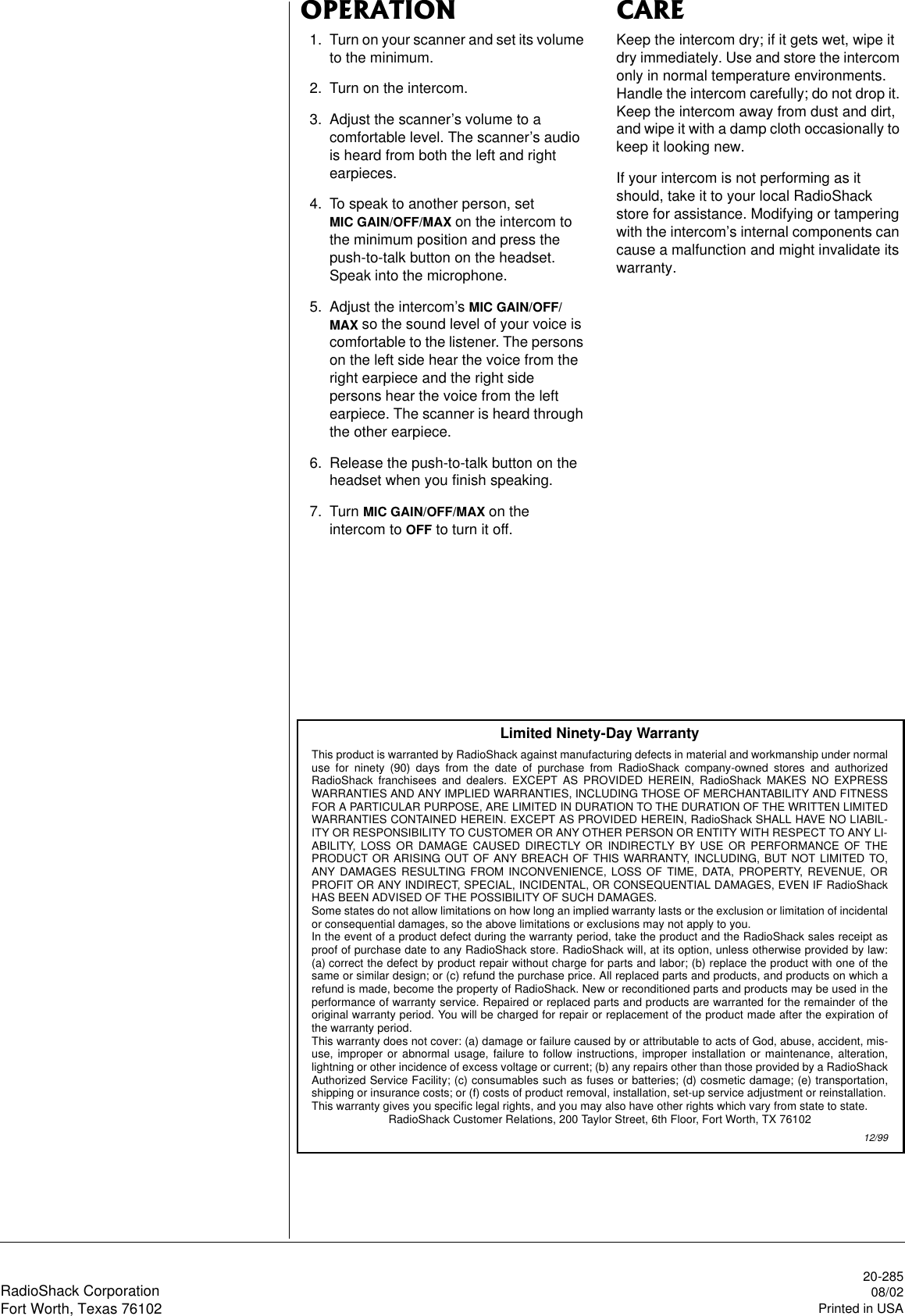 Page 2 of 2 - Radio-Shack Radio-Shack-20-285-Users-Manual- Www RadioShack With CircleR  Radio-shack-20-285-users-manual