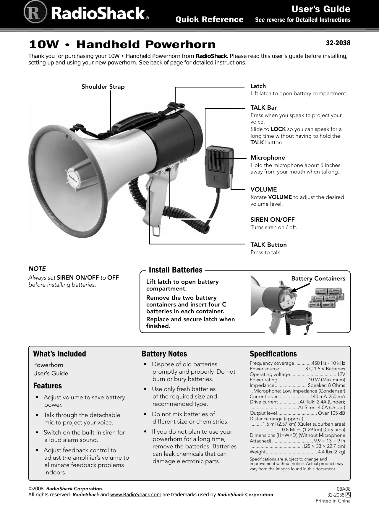 Radio Shack 32 2038 Users Manual