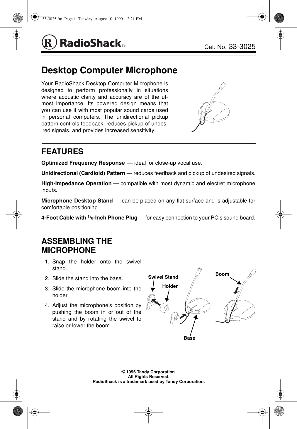 Page 1 of 4 - Radio-Shack Radio-Shack-33-3025-Users-Manual- 33-3025  Radio-shack-33-3025-users-manual