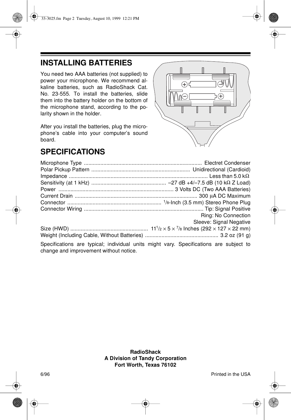 Page 2 of 4 - Radio-Shack Radio-Shack-33-3025-Users-Manual- 33-3025  Radio-shack-33-3025-users-manual