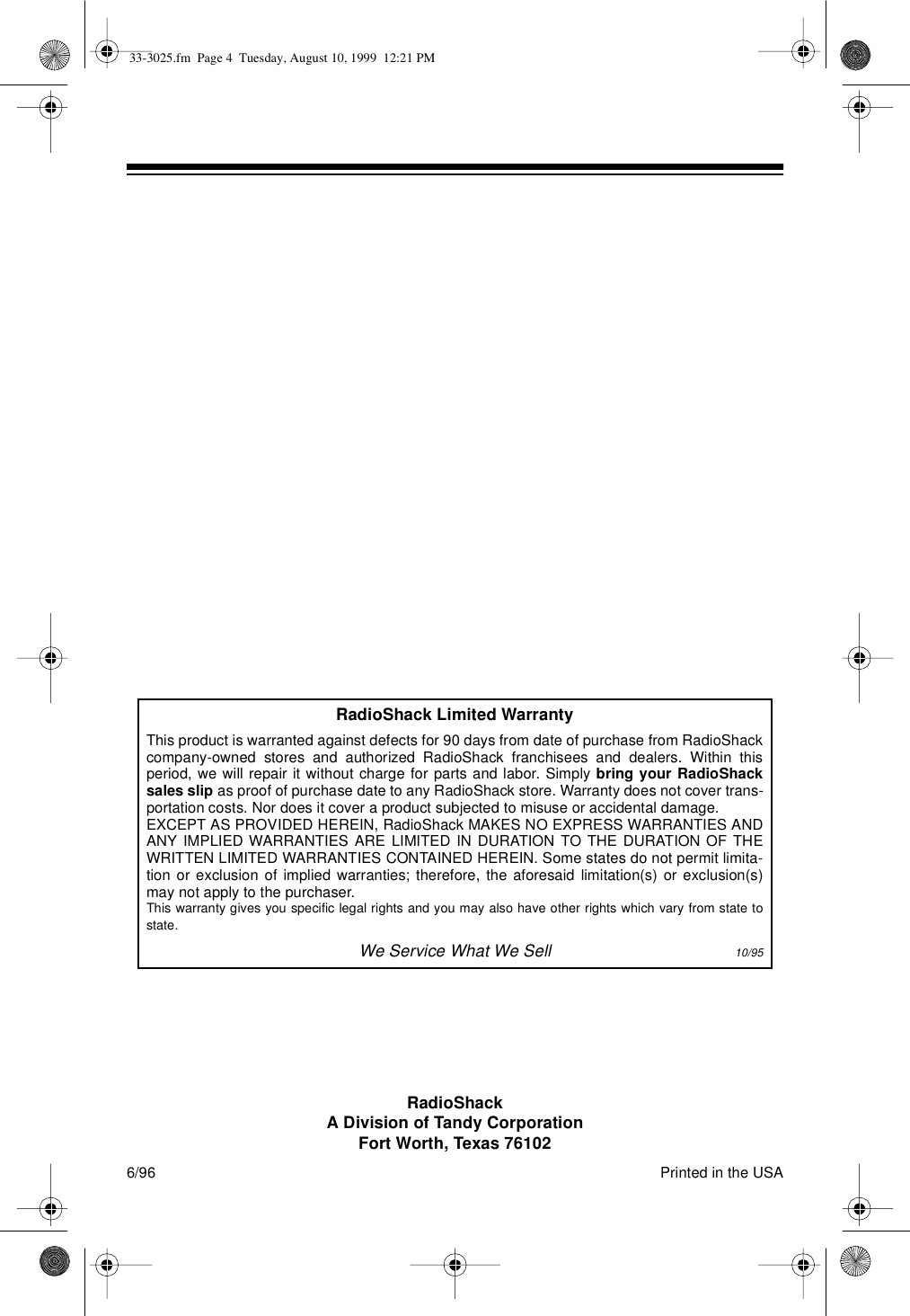 Page 4 of 4 - Radio-Shack Radio-Shack-33-3025-Users-Manual- 33-3025  Radio-shack-33-3025-users-manual