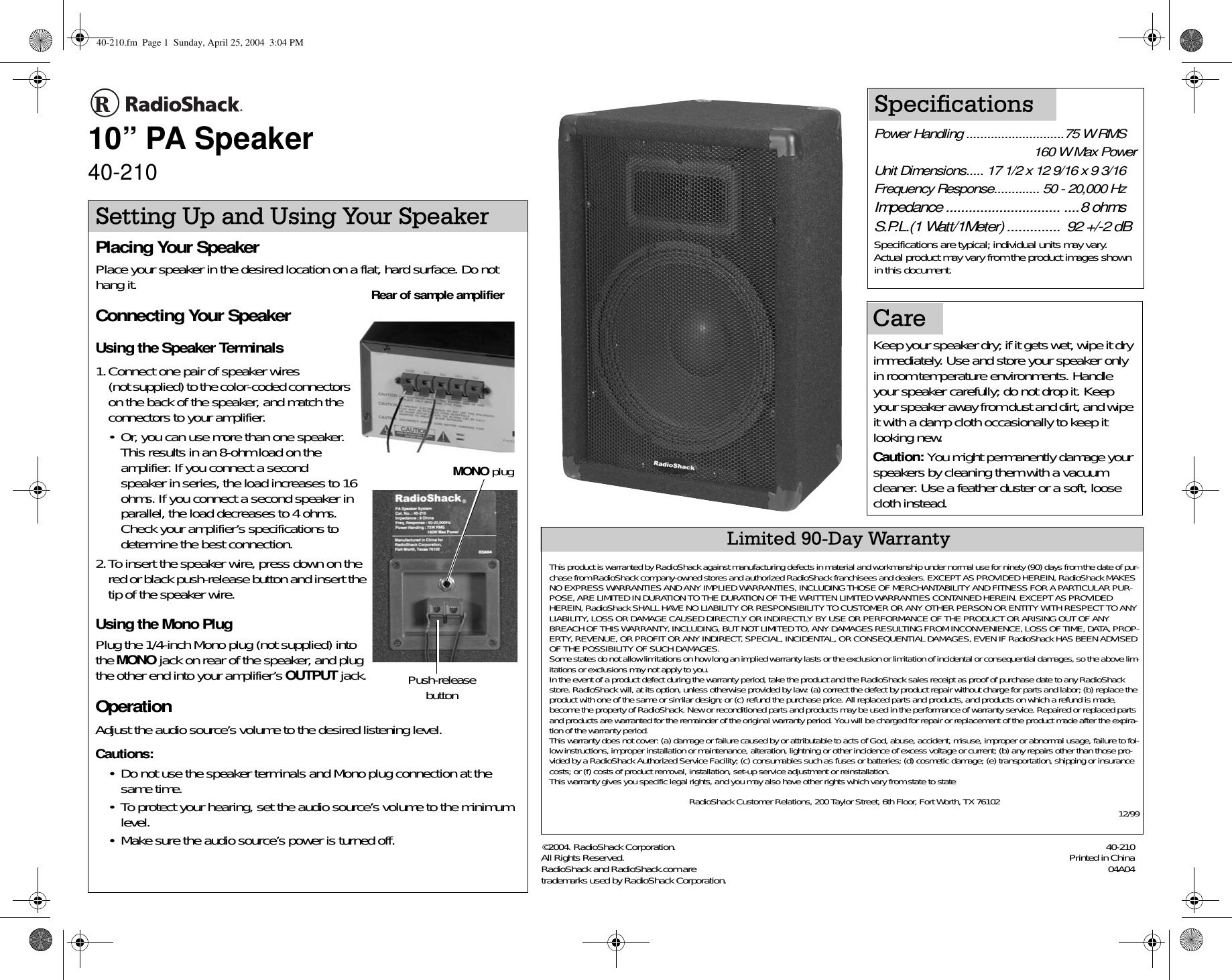 Page 1 of 1 - Radio-Shack Radio-Shack-40-210-Users-Manual- 40-210  Radio-shack-40-210-users-manual