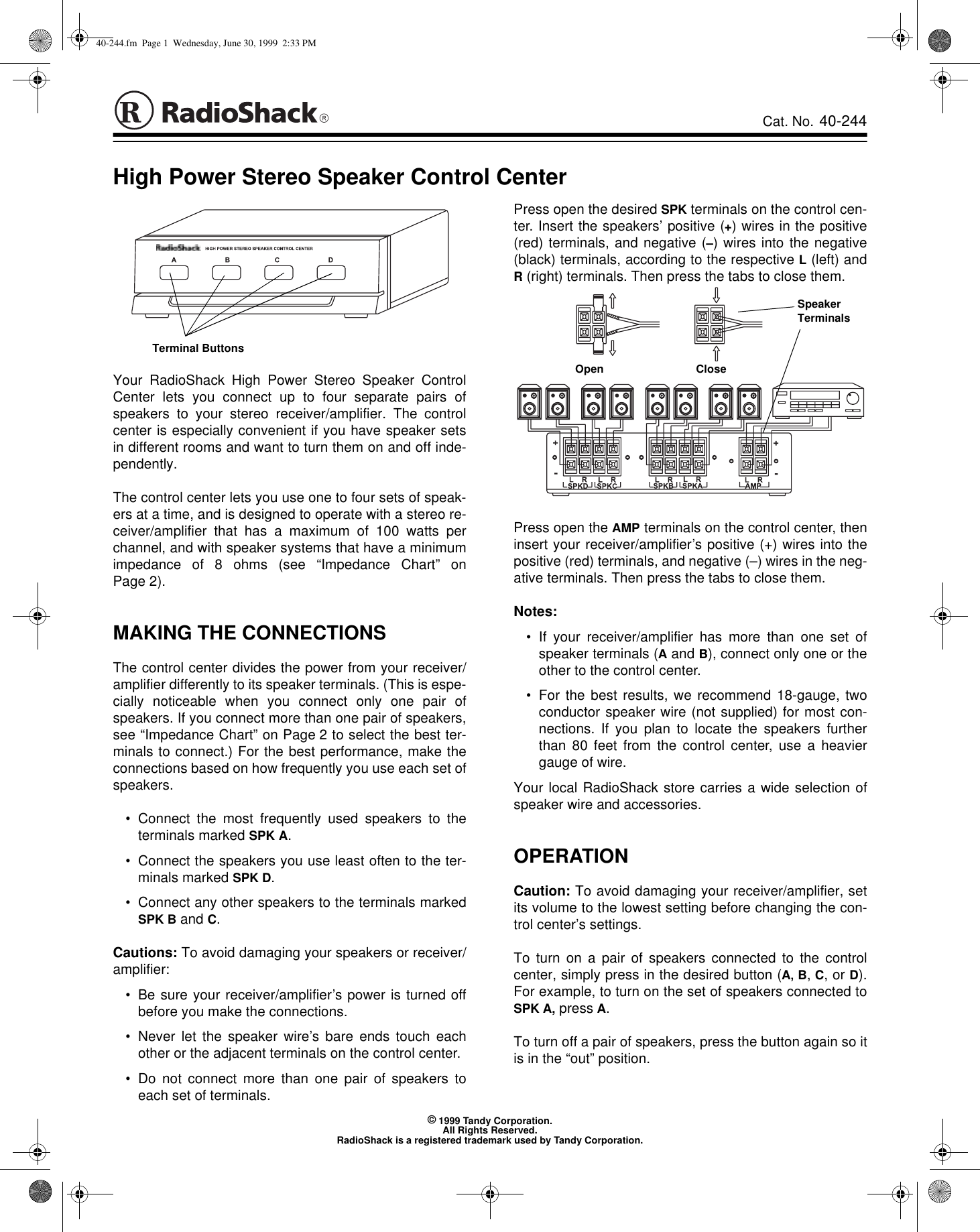 Page 1 of 2 - Radio-Shack Radio-Shack-40-244-Users-Manual-  Radio-shack-40-244-users-manual