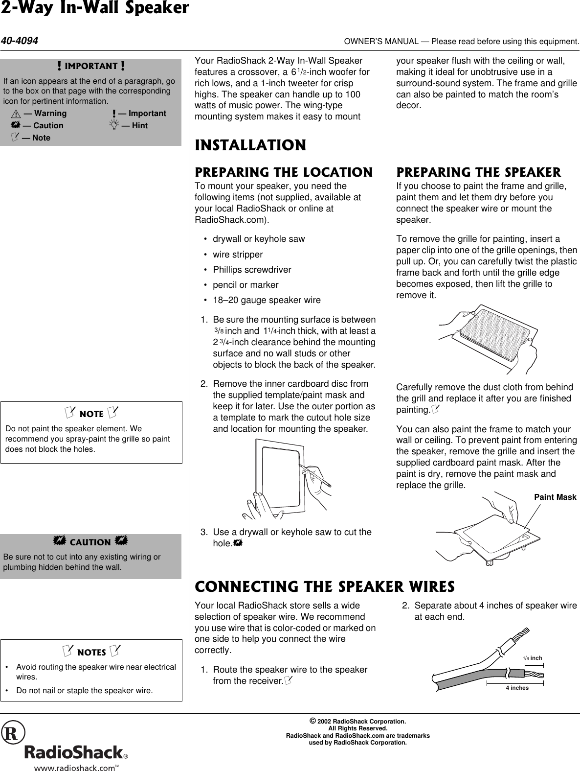 Page 1 of 2 - Radio-Shack Radio-Shack-40-4094-Users-Manual- Www RadioShack With CircleR  Radio-shack-40-4094-users-manual