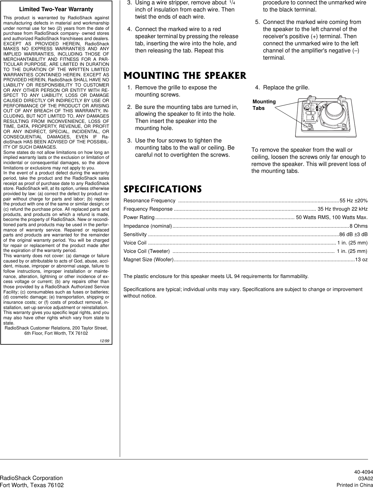 Page 2 of 2 - Radio-Shack Radio-Shack-40-4094-Users-Manual- Www RadioShack With CircleR  Radio-shack-40-4094-users-manual