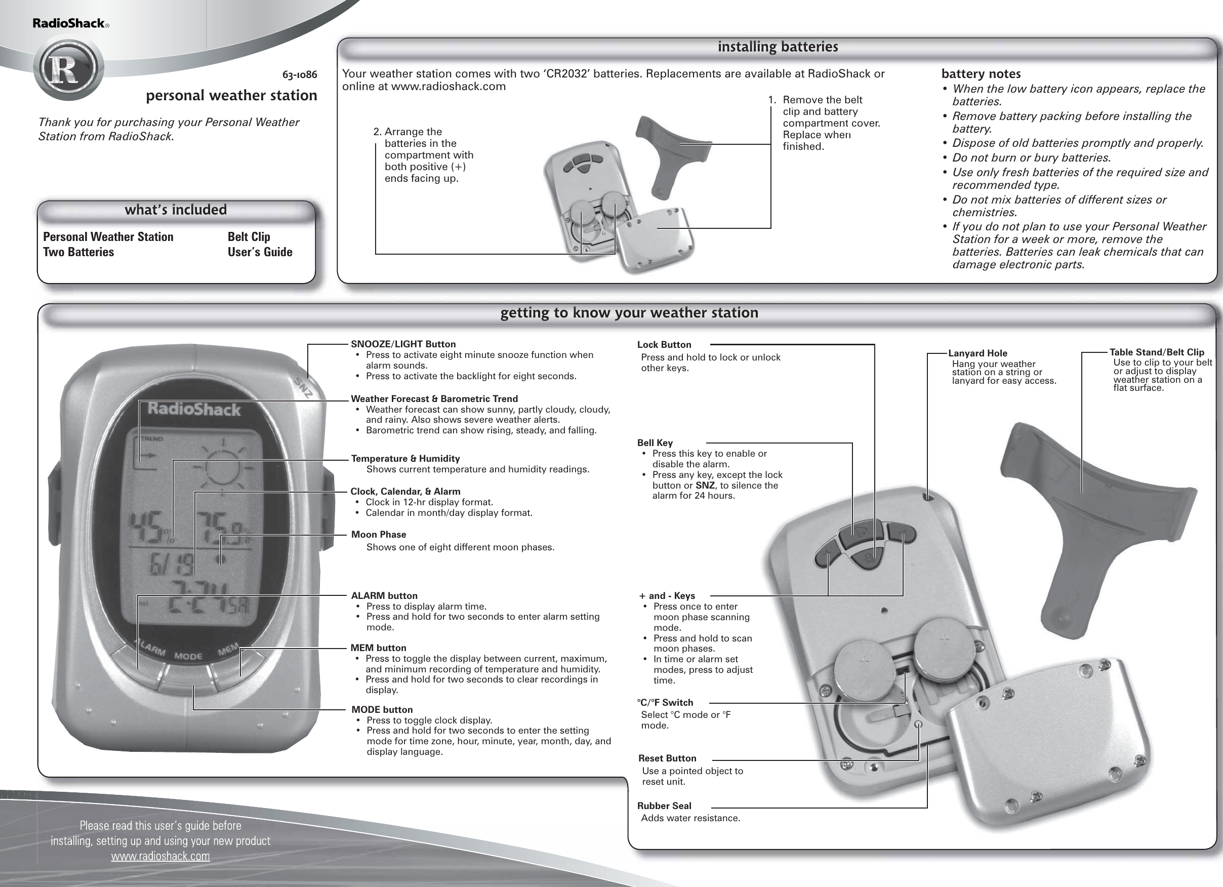 Page 1 of 2 - Radio-Shack Radio-Shack-63-1086-Users-Manual- 63-1086 A3 063004 Radio-shack-63-1086-users-manual