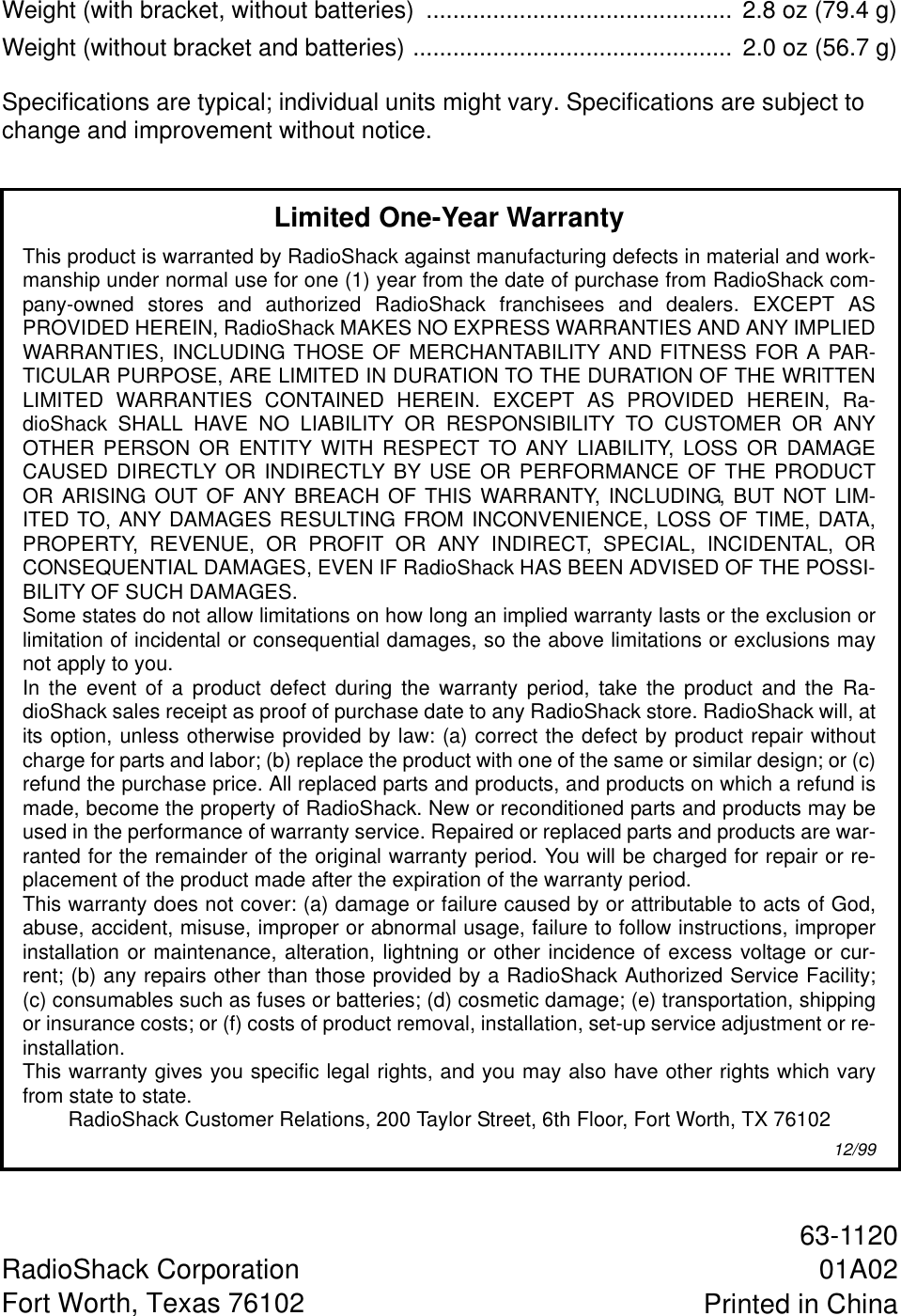 Page 8 of 8 - Radio-Shack Radio-Shack-63-1120-Users-Manual- 63-1120  Radio-shack-63-1120-users-manual