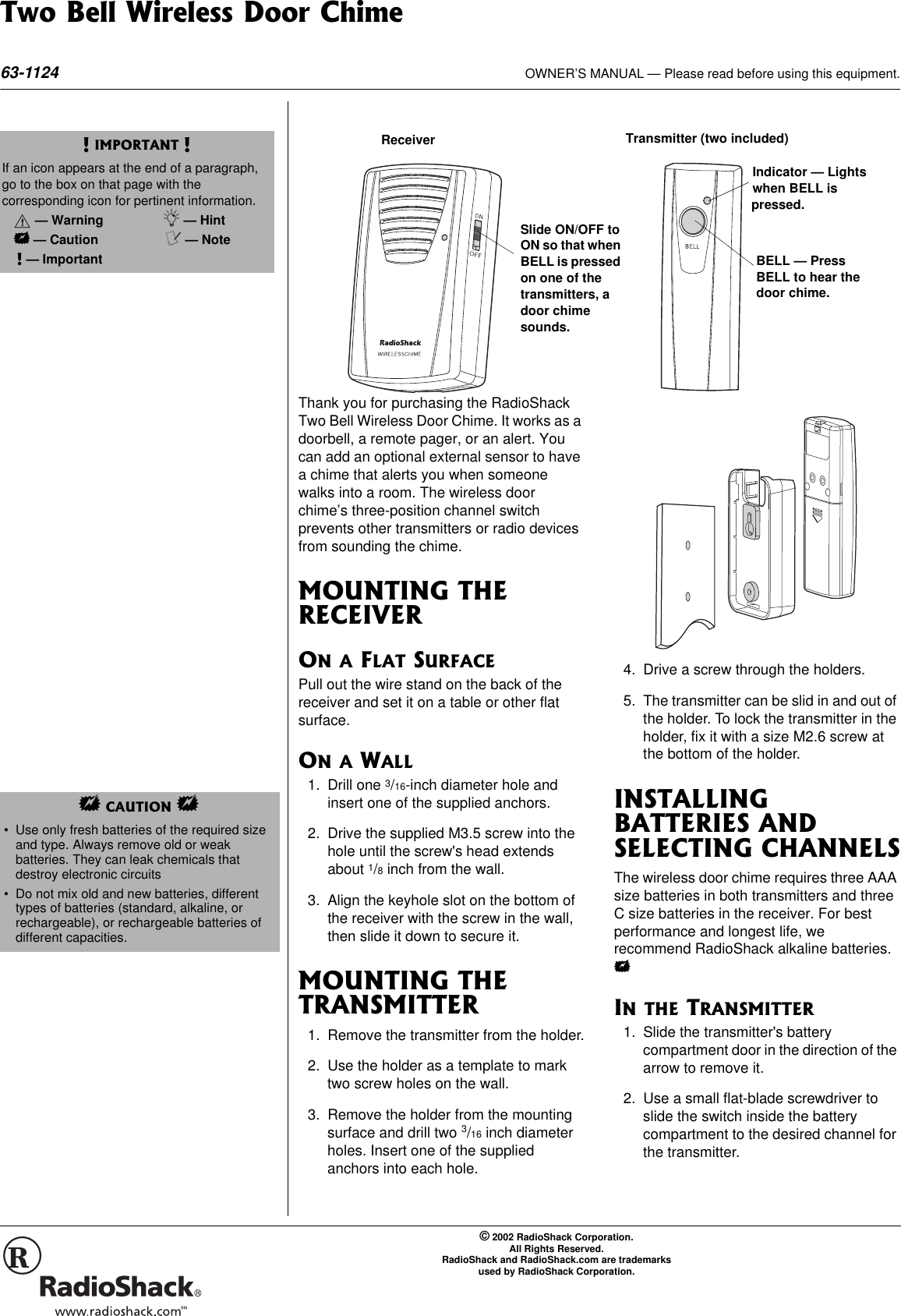 Page 1 of 2 - Radio-Shack Radio-Shack-63-1124-Users-Manual- Www RadioShack With CircleR  Radio-shack-63-1124-users-manual