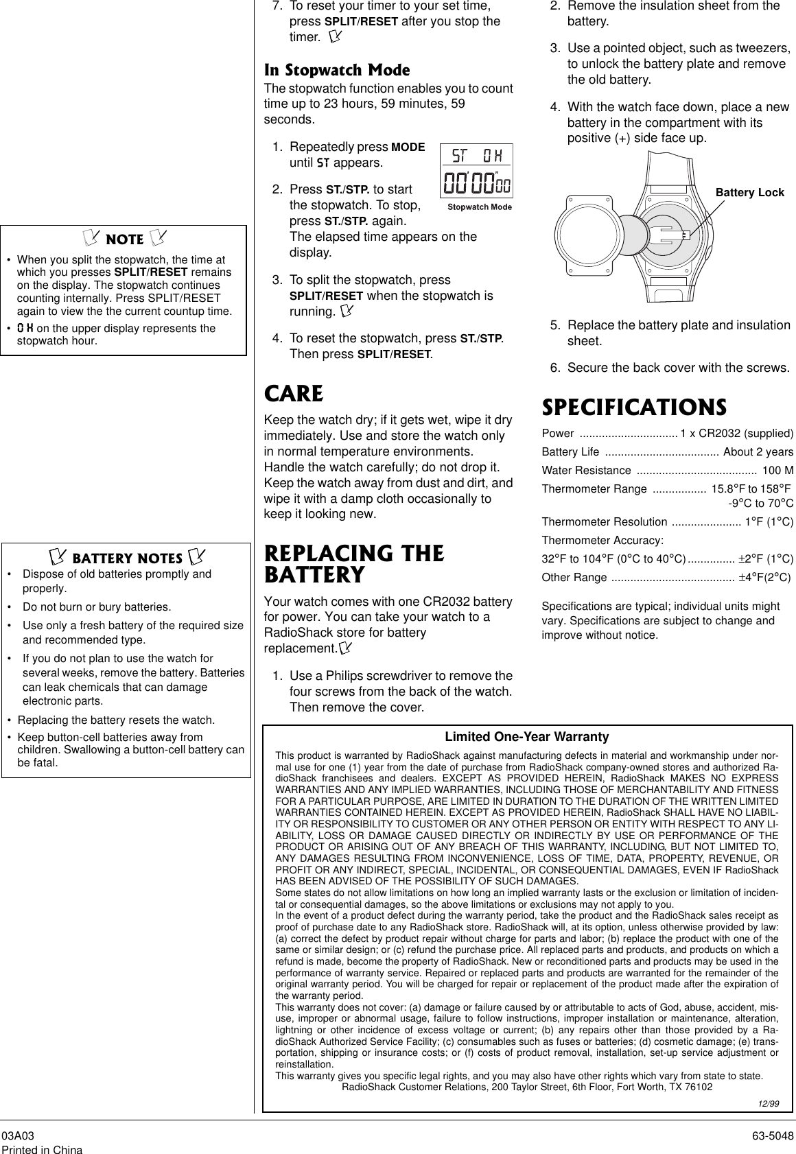 Page 2 of 2 - Radio-Shack Radio-Shack-63-5048-Users-Manual- 63-5048  Radio-shack-63-5048-users-manual