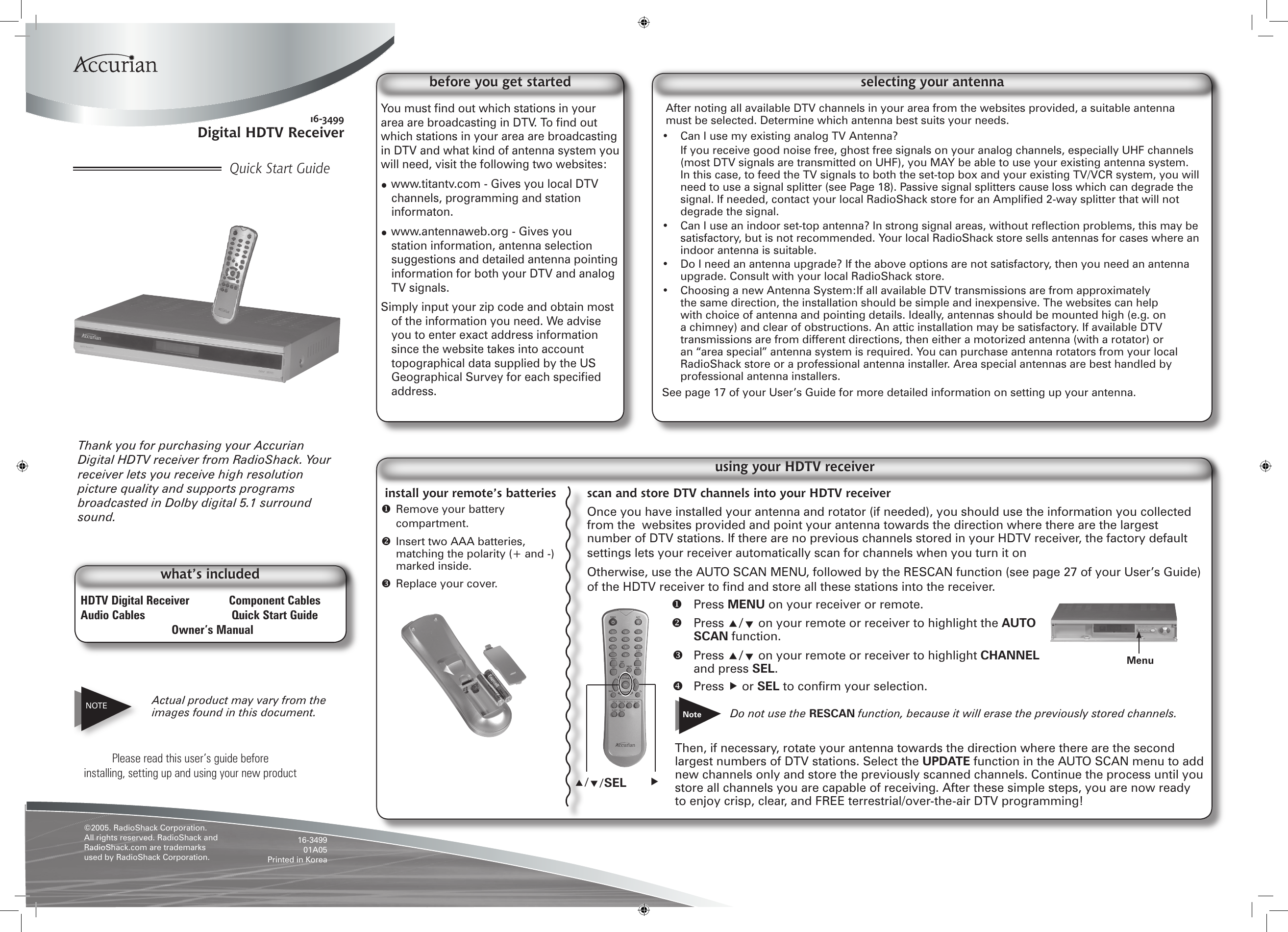 Radio Shack Accurian 01A05 Users Manual 16 3499 QS_spa