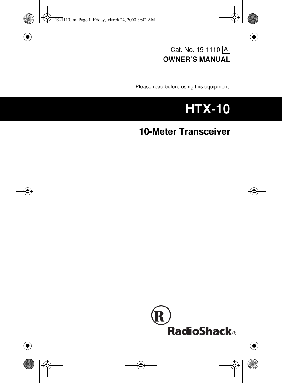 Radio Shack Htx 10 Users Manual Rsbl'dxni