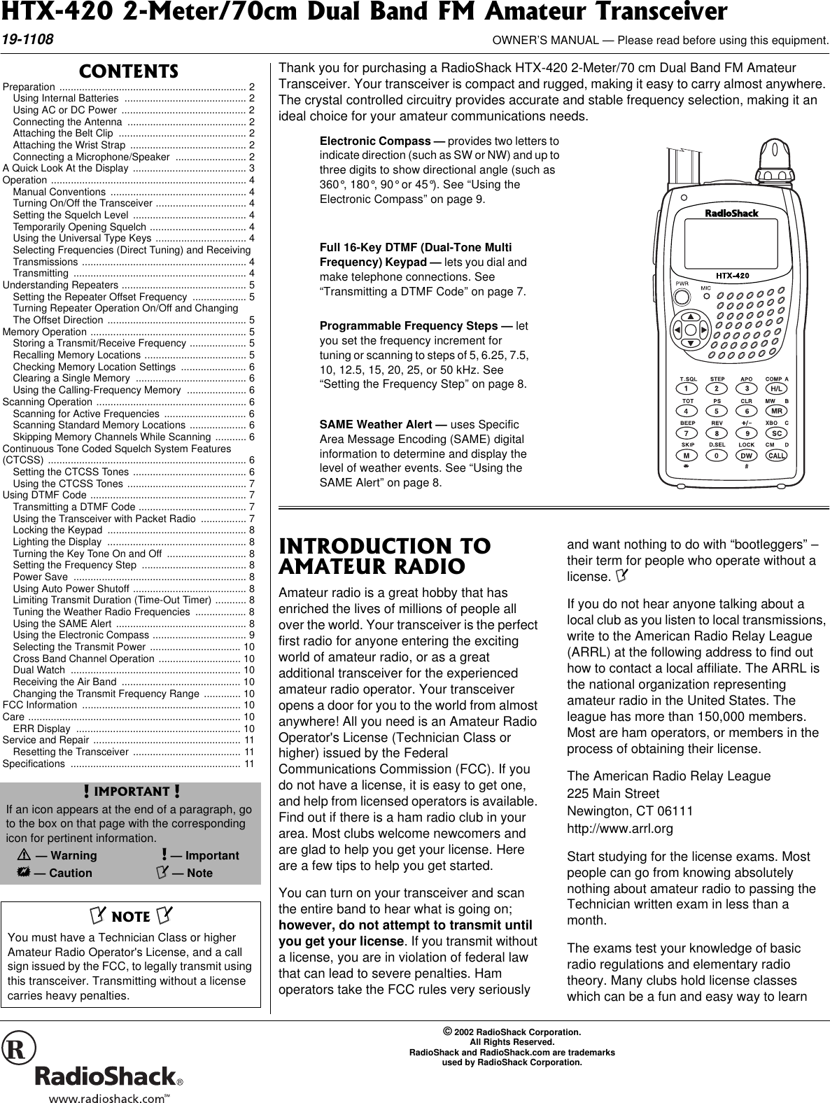 Page 1 of 11 - Radio-Shack Radio-Shack-Htx-420-Users-Manual- Www RadioShack With CircleR  Radio-shack-htx-420-users-manual