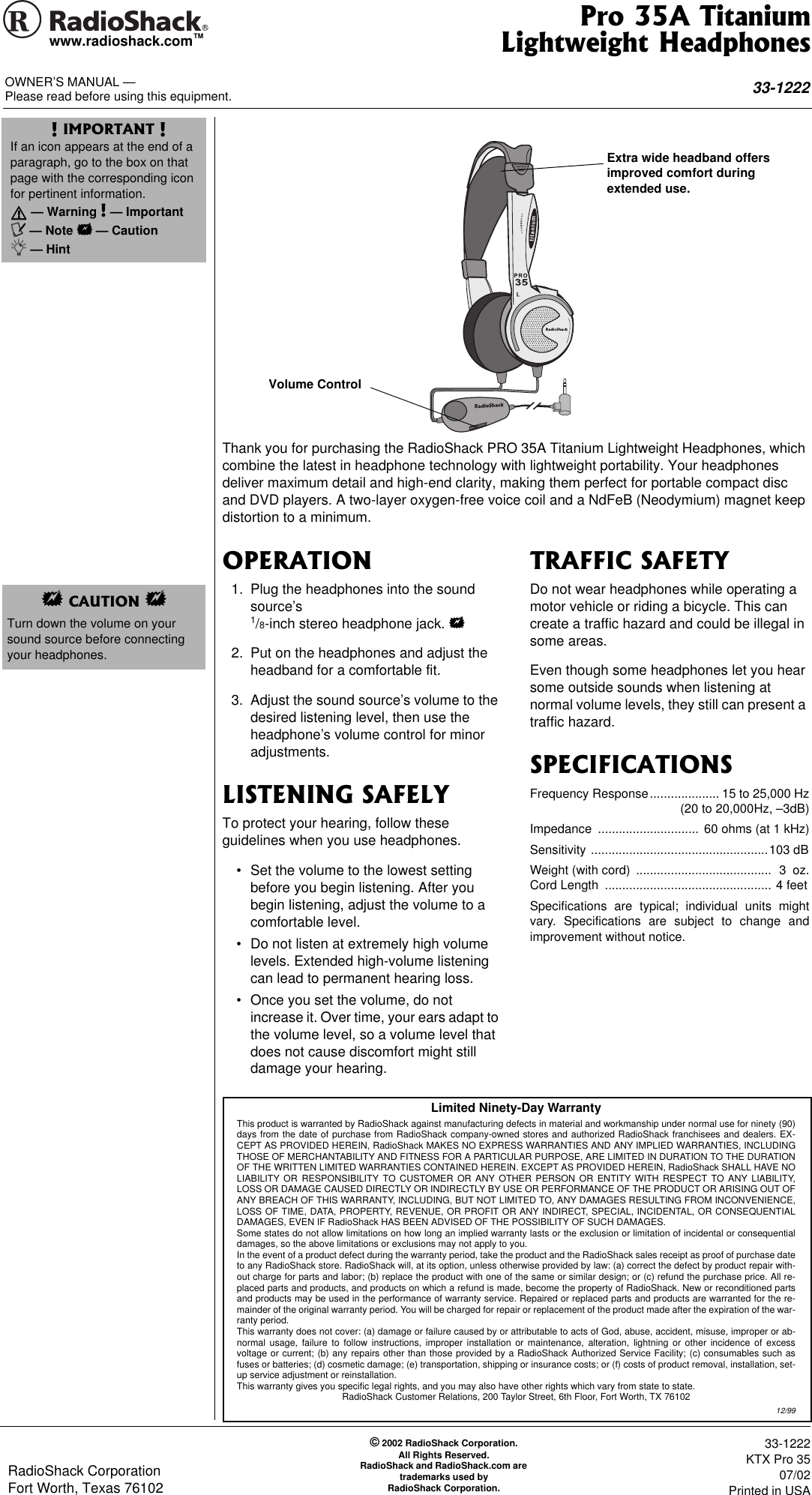 Radio Shack Pro 35A Users Manual RadioShack With In Line CircleR no Www