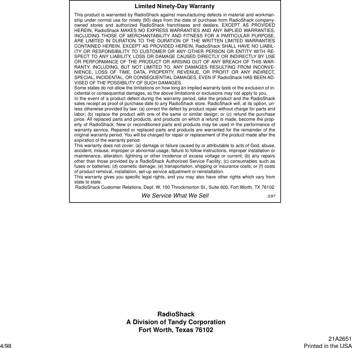 Page 4 of 4 - Radio-Shack Radio-Shack-Pro-Csw1000-Users-Manual- 40-1018  Radio-shack-pro-csw1000-users-manual