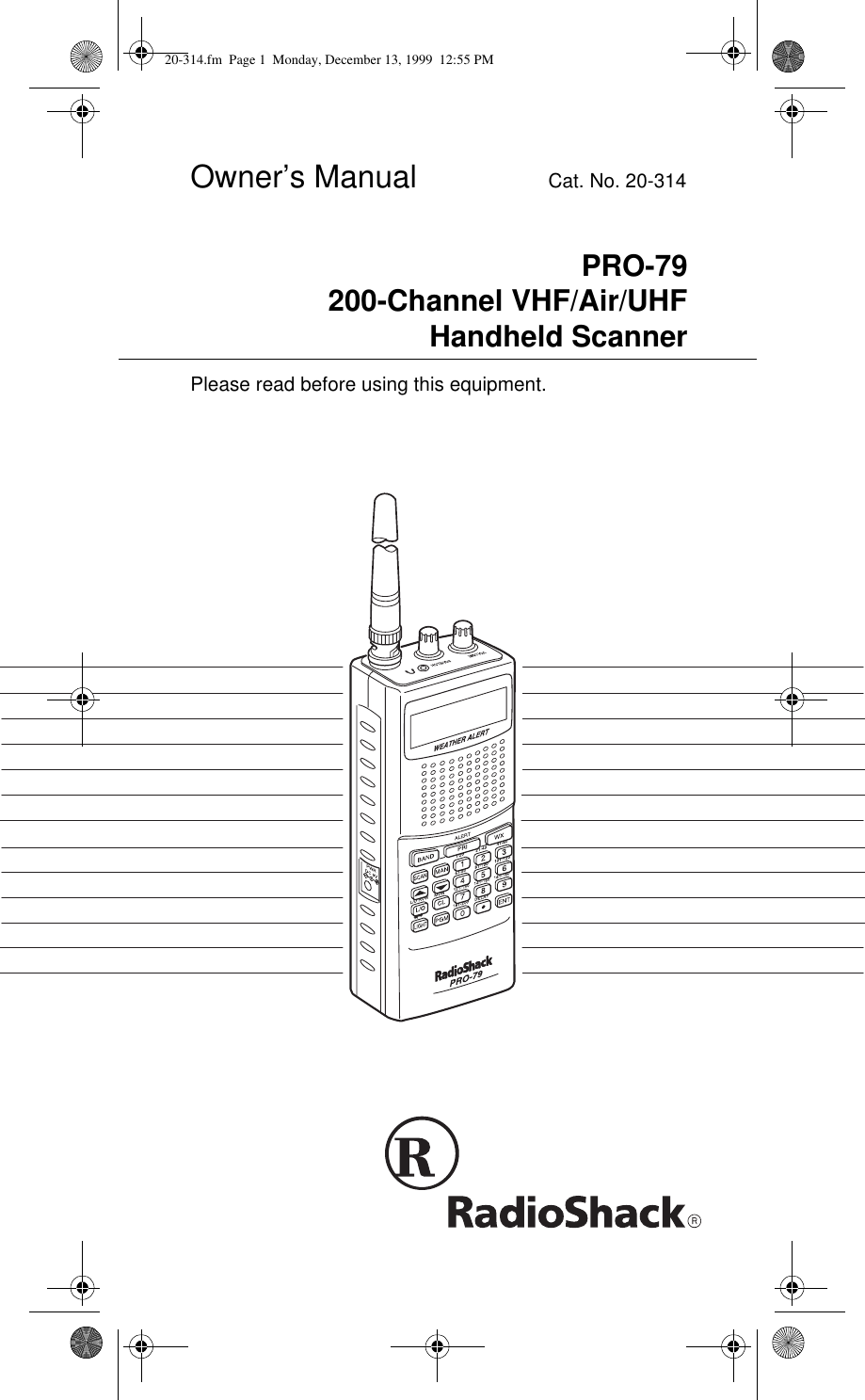 Radio Shack Scanner Pro 79 Users Manual Rsbl'dxni