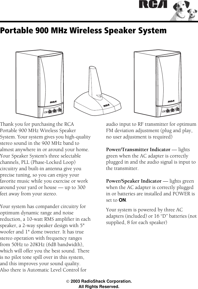 Radio Shack Speaker Users Manual 40 5029