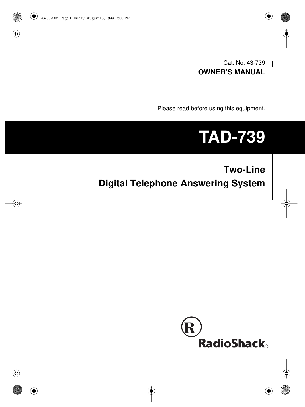 Radio Shack Tad 739 Users Manual 43