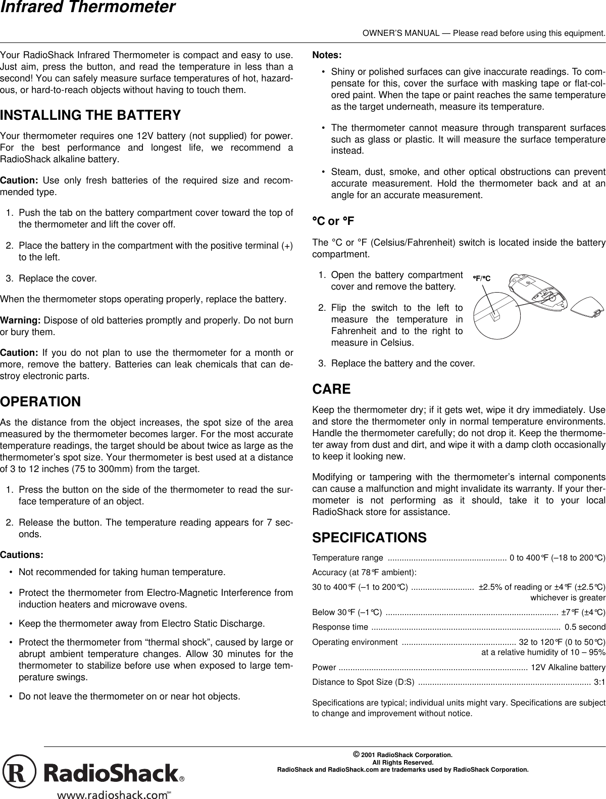 Page 1 of 2 - Radio-Shack Radio-Shack-Thermometer-Users-Manual- Www RadioShack With In-Line CircleR  Radio-shack-thermometer-users-manual