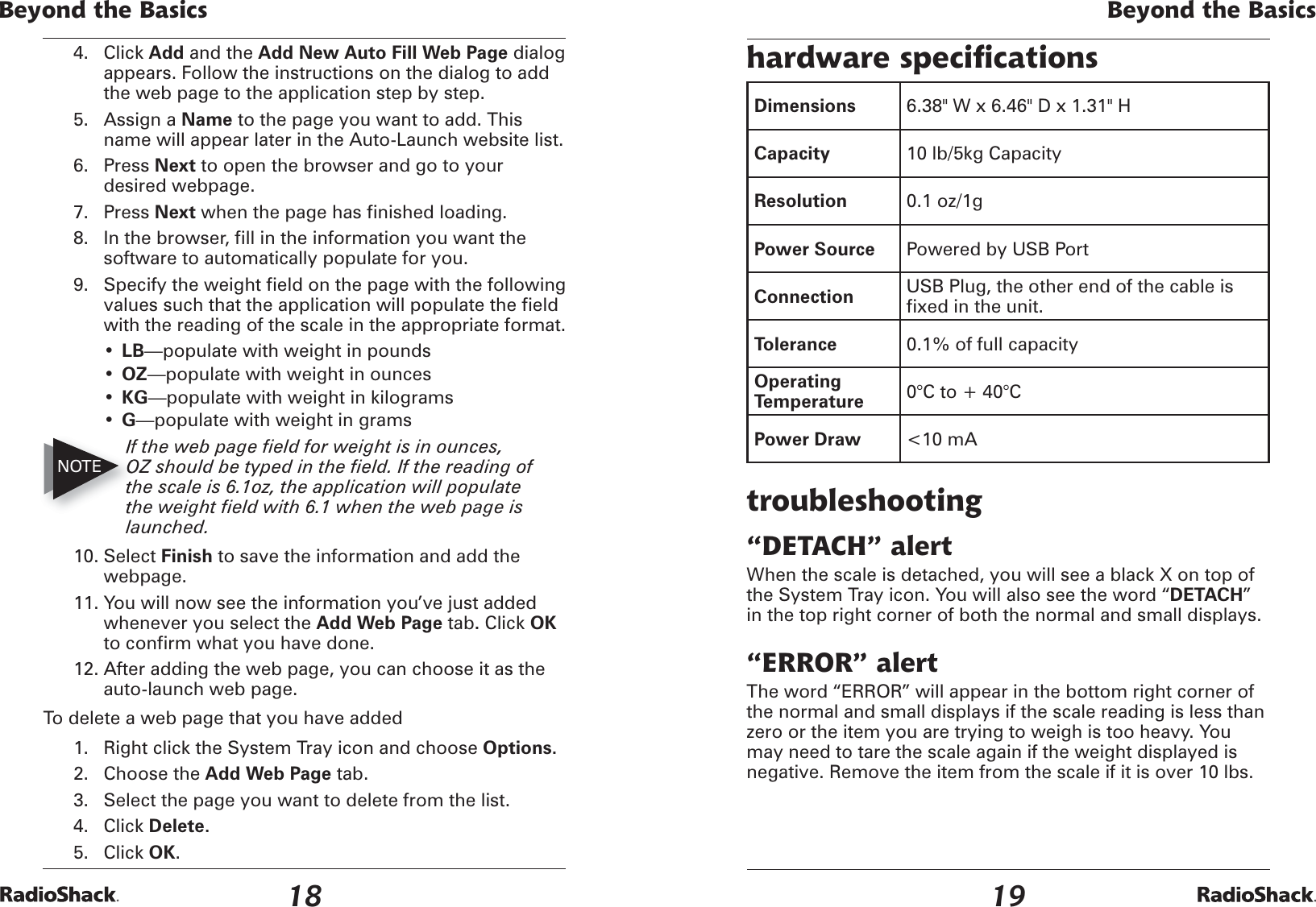 Page 10 of 11 - Radio-Shack Radio-Shack-Usb-Electronic-Scale-Users-Manual- 26-950  Radio-shack-usb-electronic-scale-users-manual