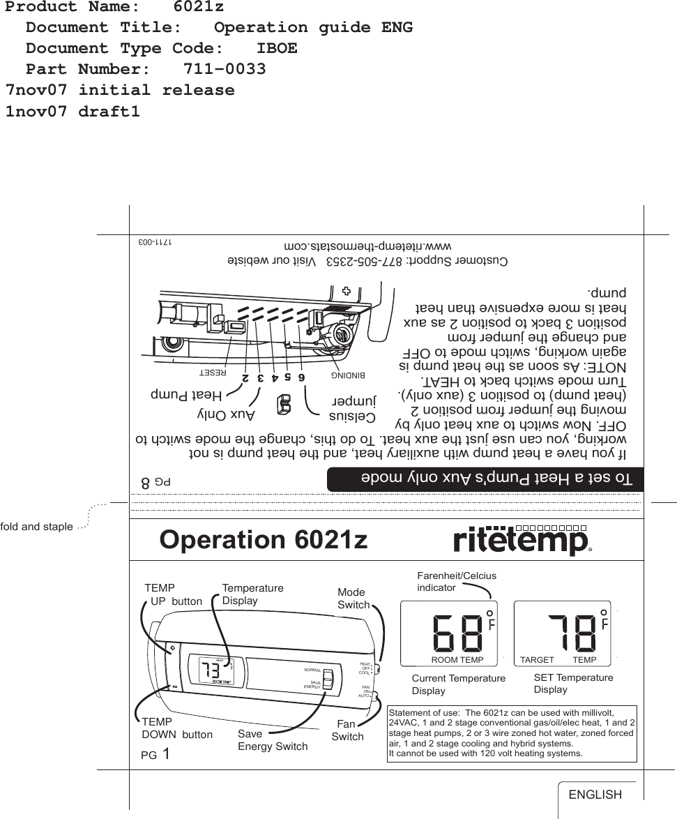 Radio Thermostat of America 6021Z Thermostat (2.4GHz Transceiver) User