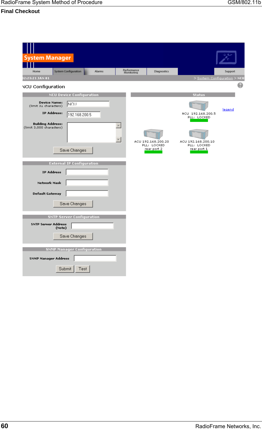RadioFrame System Method of Procedure  GSM/802.11b Final Checkout 60  RadioFrame Networks, Inc.   