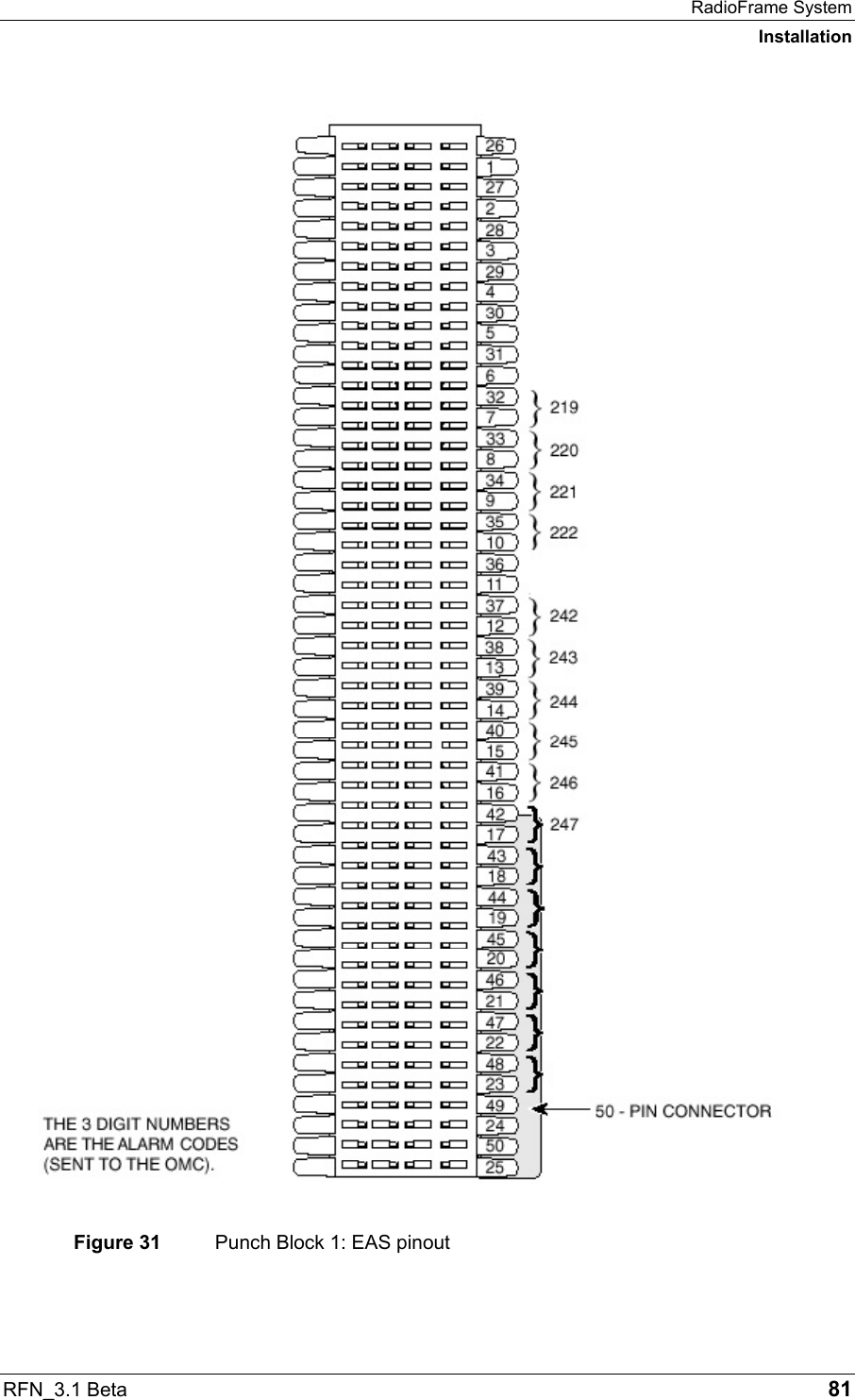 RadioFrame System Installation RFN_3.1 Beta   81  Figure 31  Punch Block 1: EAS pinout 