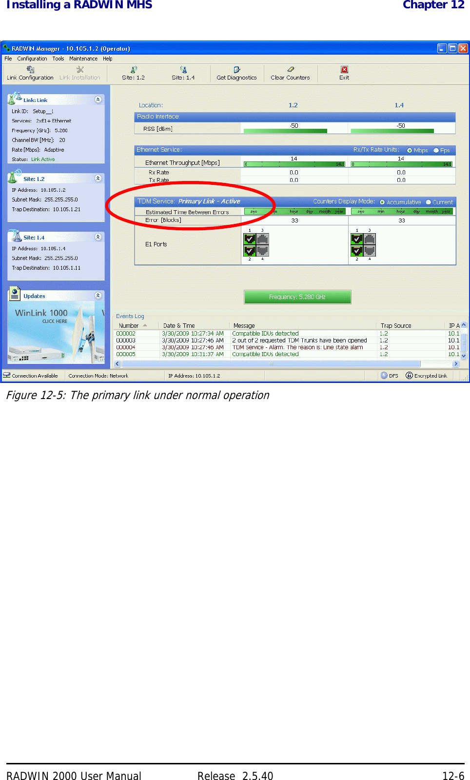 Installing a RADWIN MHS Chapter 12RADWIN 2000 User Manual Release  2.5.40 12-6Figure 12-5: The primary link under normal operation