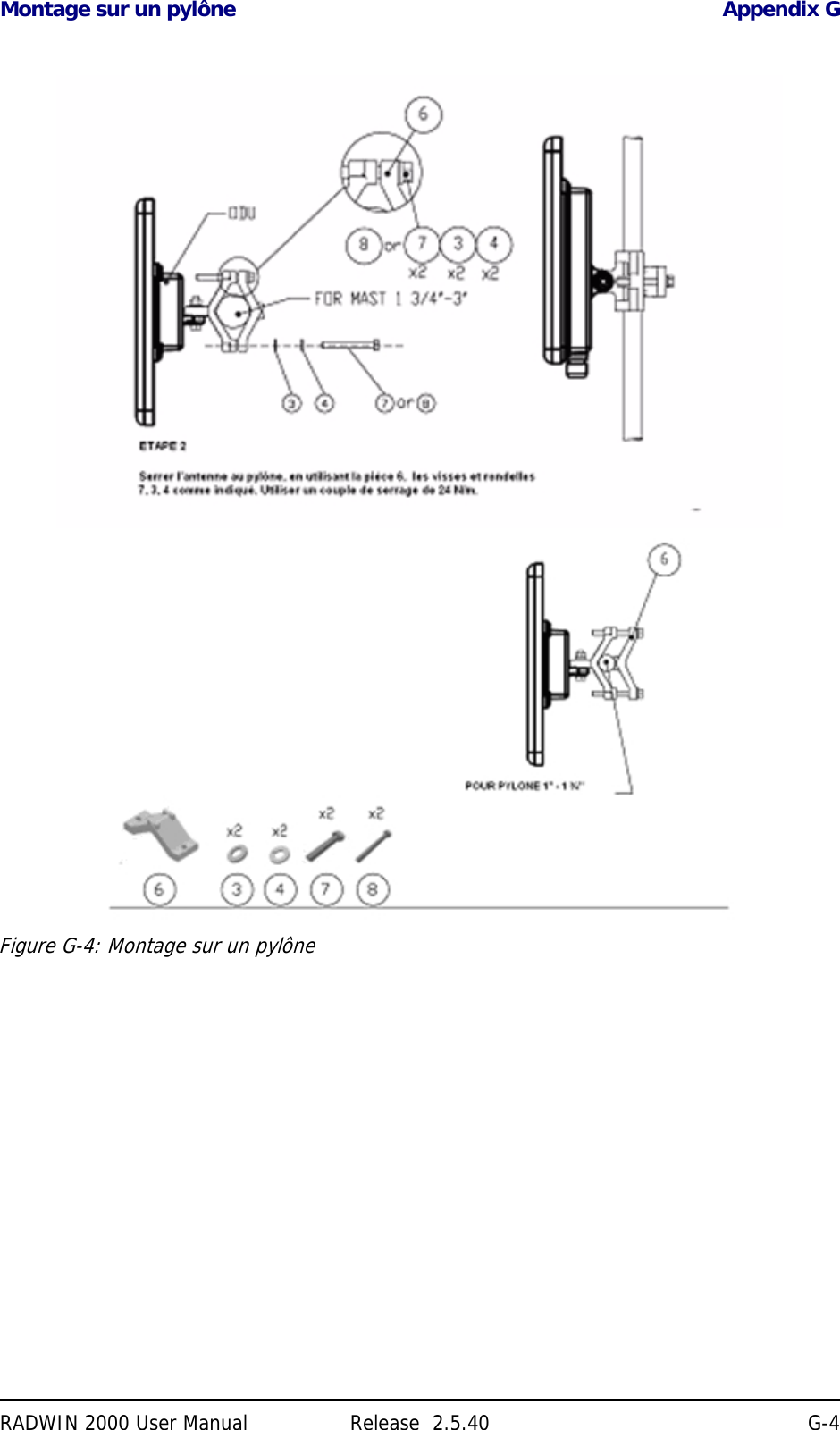 Montage sur un pylône Appendix GRADWIN 2000 User Manual Release  2.5.40 G-4Figure G-4: Montage sur un pylône