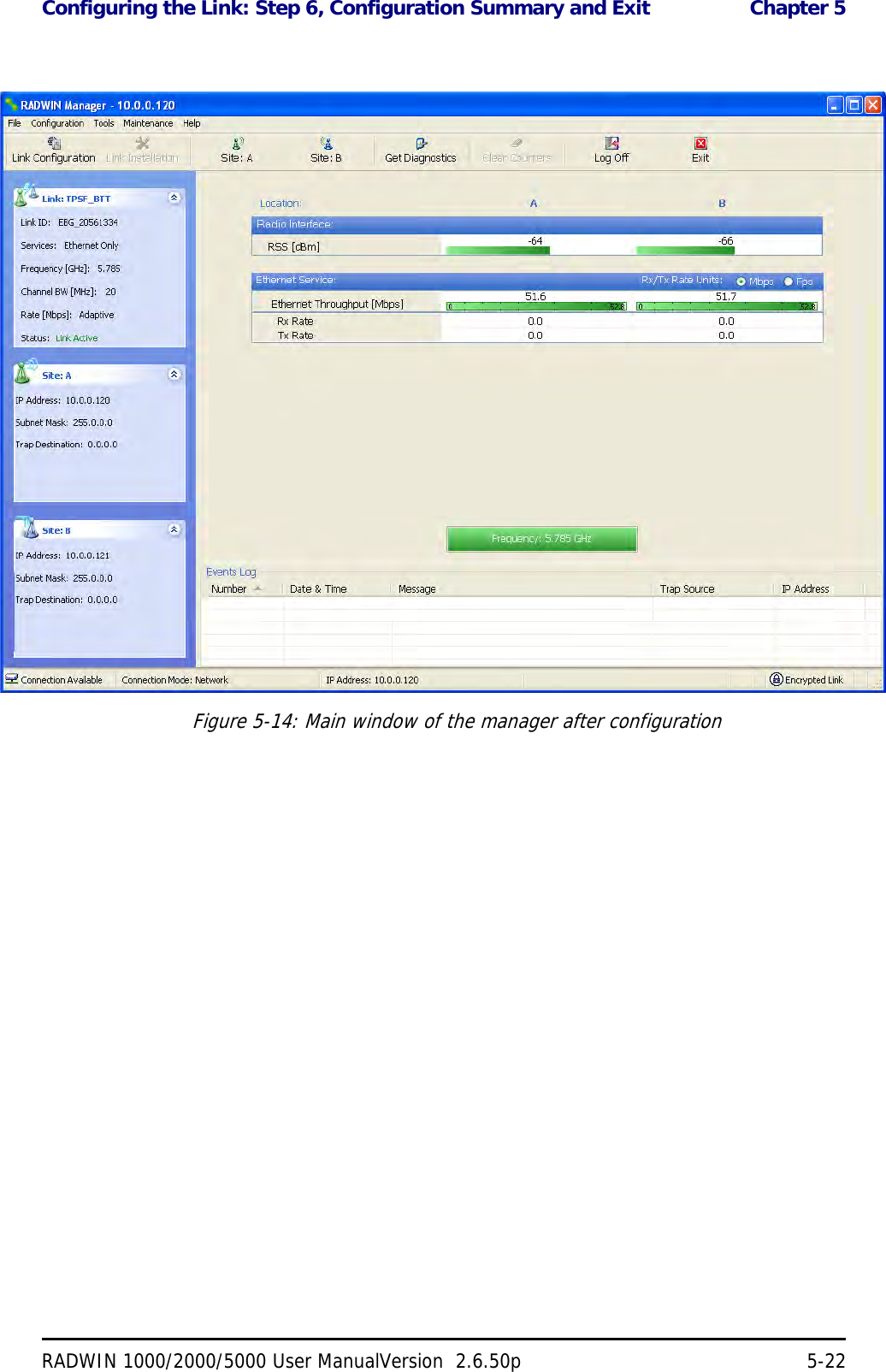 Configuring the Link: Step 6, Configuration Summary and Exit  Chapter 5RADWIN 1000/2000/5000 User ManualVersion  2.6.50p 5-22Figure 5-14: Main window of the manager after configuration