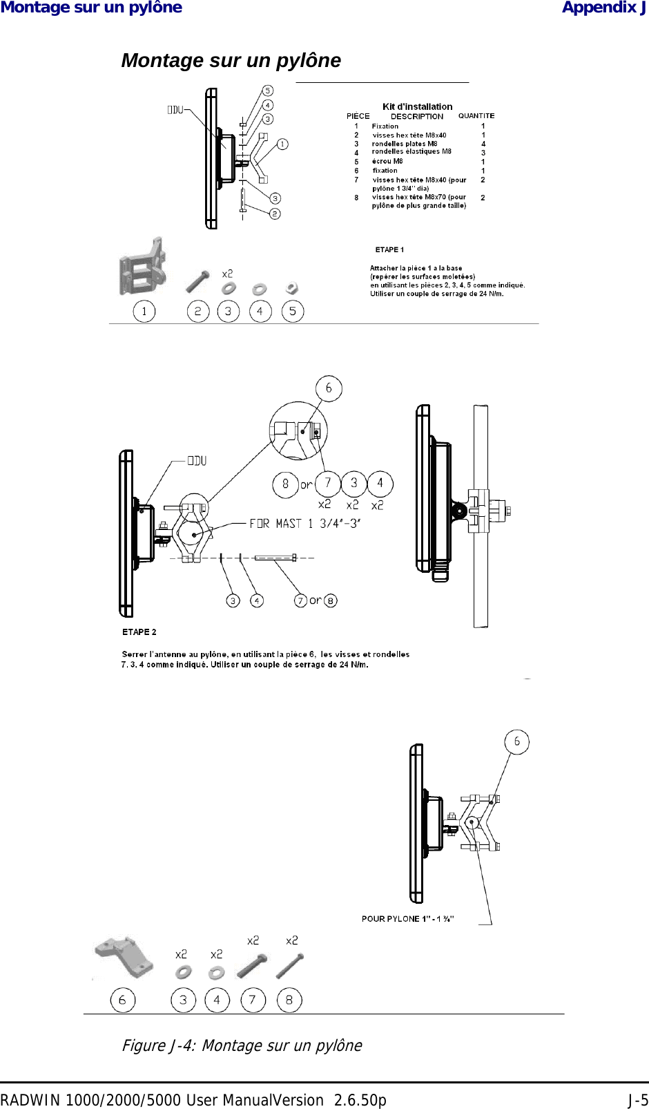 Montage sur un pylône Appendix JRADWIN 1000/2000/5000 User ManualVersion  2.6.50p J-5Montage sur un pylôneFigure J-4: Montage sur un pylône