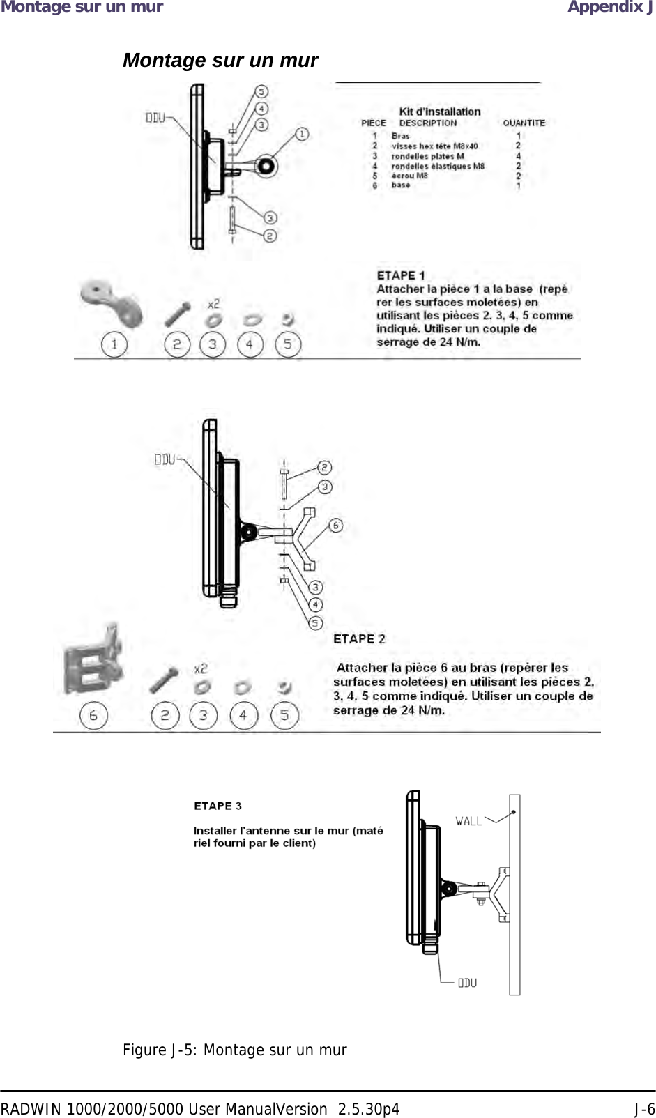 Montage sur un mur Appendix JRADWIN 1000/2000/5000 User ManualVersion  2.5.30p4 J-6Montage sur un murFigure J-5: Montage sur un mur