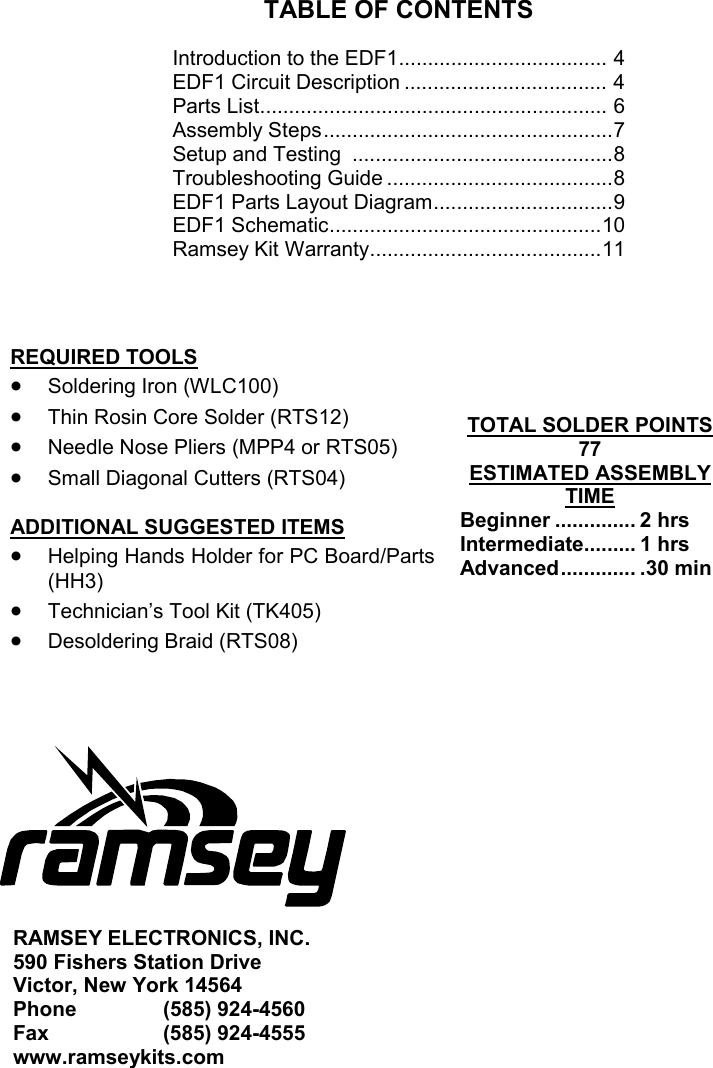 Page 12 of 12 - Ramsey-Electronics Ramsey-Electronics-Fan-Edf1-Users-Manual- EDF1  Ramsey-electronics-fan-edf1-users-manual