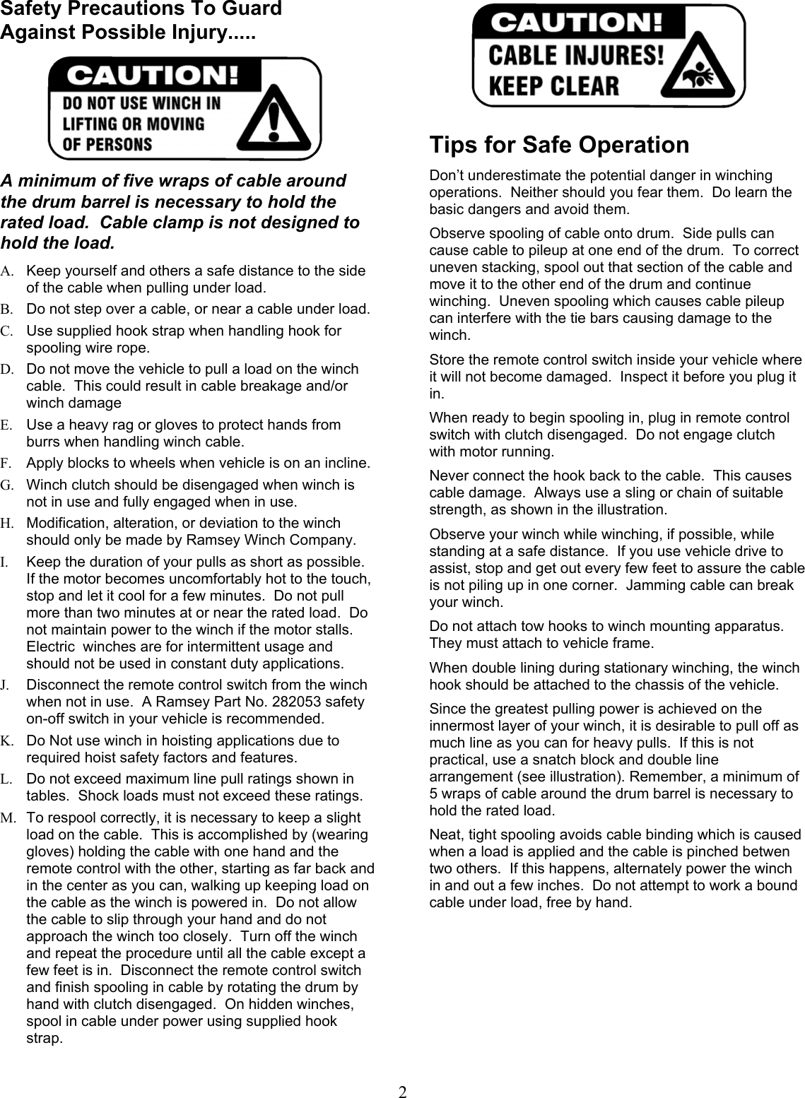 Page 2 of 12 - Ramsey Ramsey-Front-Mount-Electric-Winch-Patriot-15000-Users-Manual 914089-0405-M