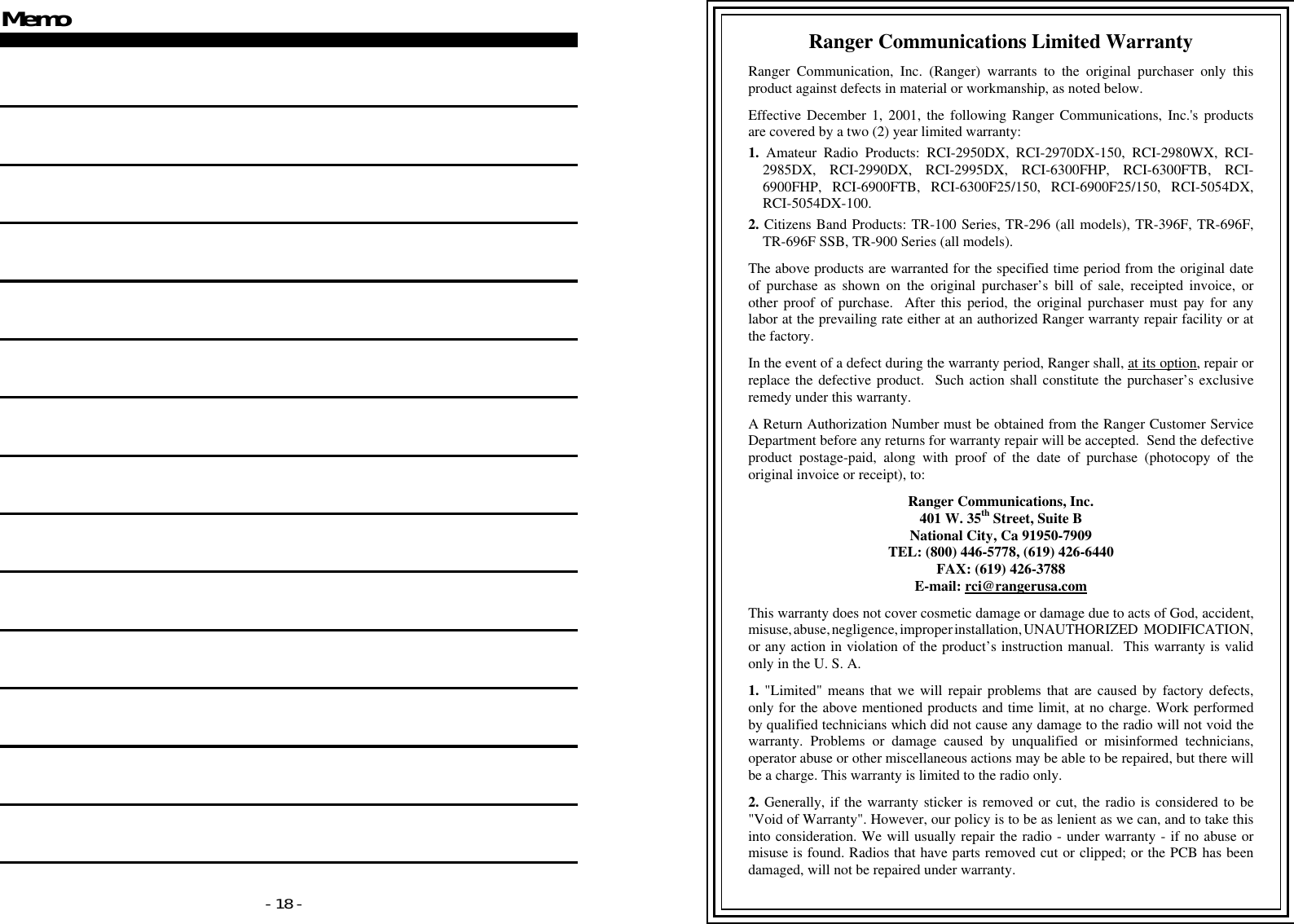 Page 10 of 11 - Ranger Ranger-Rci-2950Dx-Users-Manual-  Ranger-rci-2950dx-users-manual