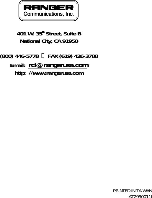 Page 11 of 11 - Ranger Ranger-Rci-2950Dx-Users-Manual-  Ranger-rci-2950dx-users-manual