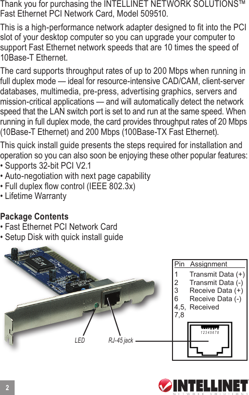 Rapidmax Technology 509510 10/100 FAST PCI NETWORK CARD User