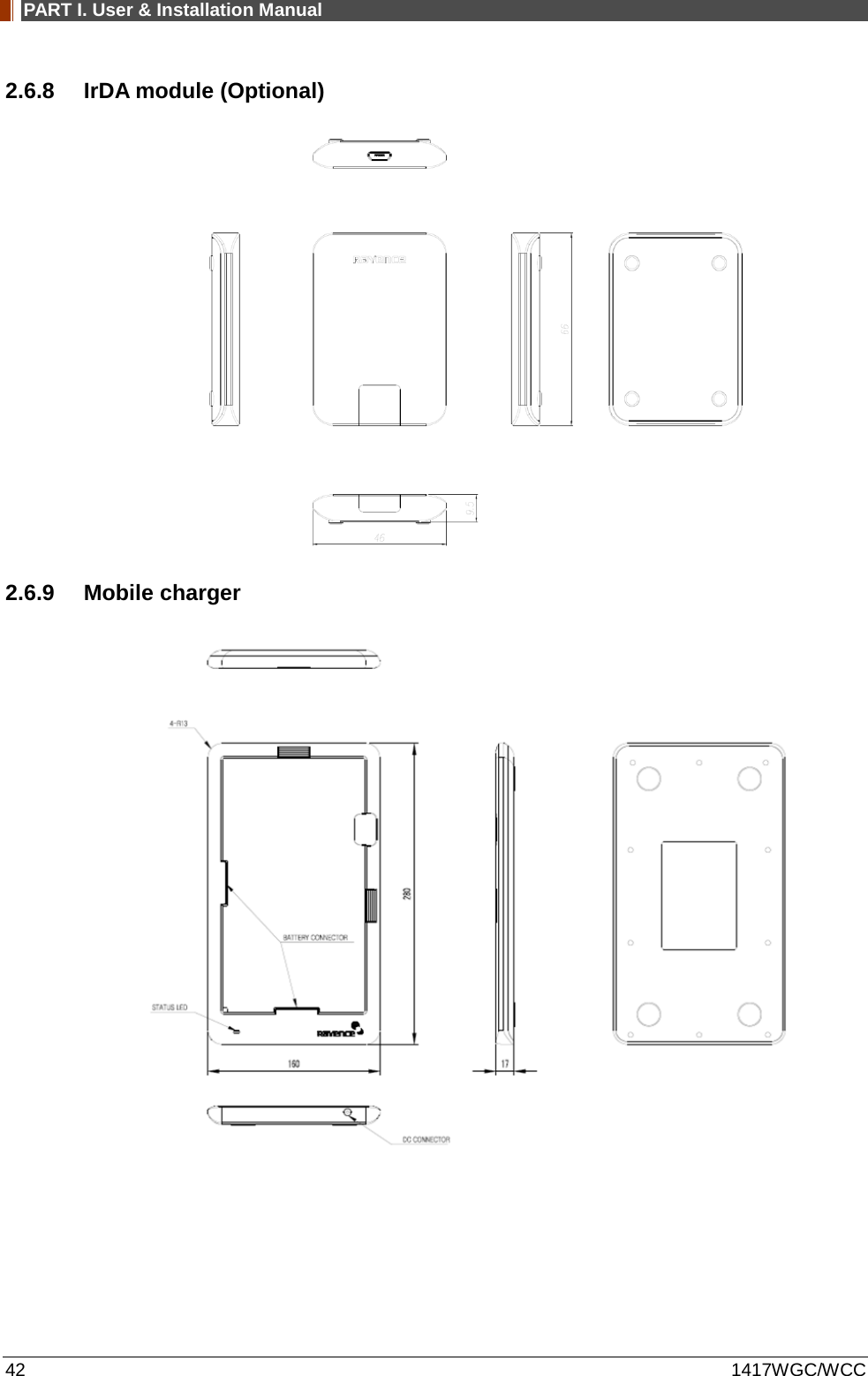 PART I. User &amp; Installation Manual 42 1417WGC/WCC 2.6.8 IrDA module (Optional)  2.6.9 Mobile charger  