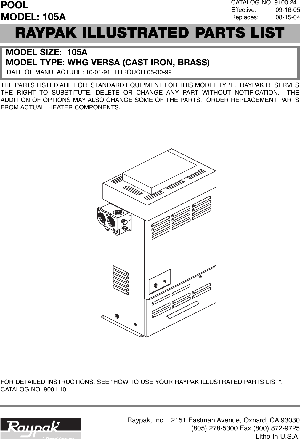 Page 1 of 4 - Raypak Raypak-105A-Users-Manual- 9100.24(105A)  Raypak-105a-users-manual