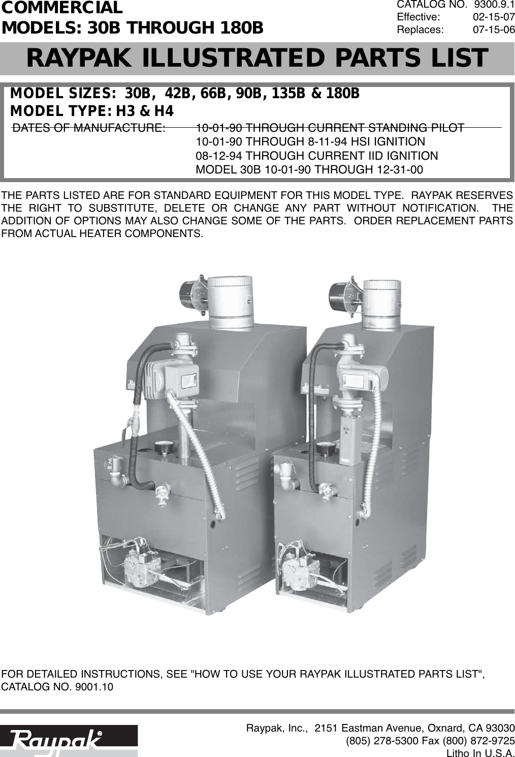 Page 1 of 4 - Raypak Raypak-180B-Users-Manual-  Raypak-180b-users-manual