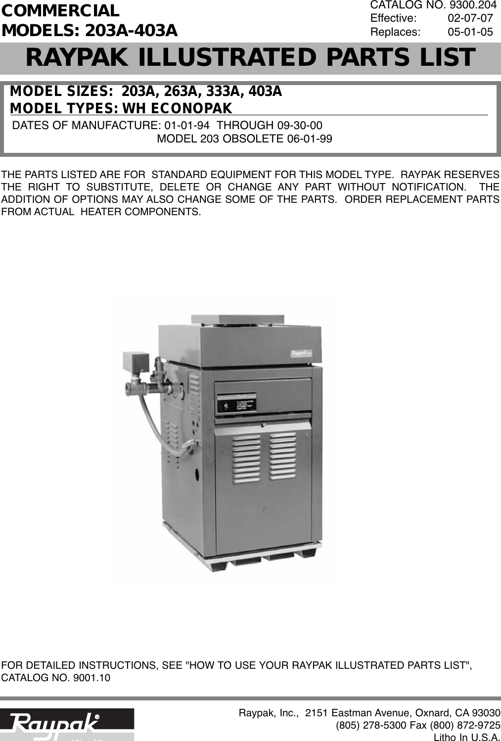 Raypak 203A Users Manual