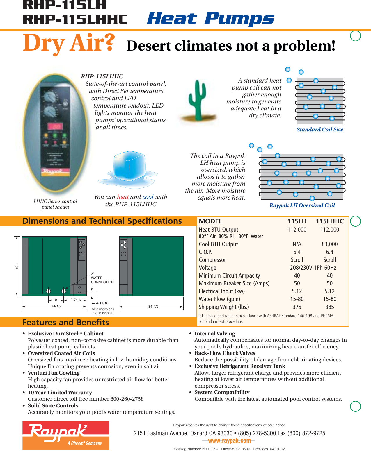 Page 2 of 2 - Raypak Raypak-Rhp-115Lh-Users-Manual- 6000.26A-115 LH  Raypak-rhp-115lh-users-manual